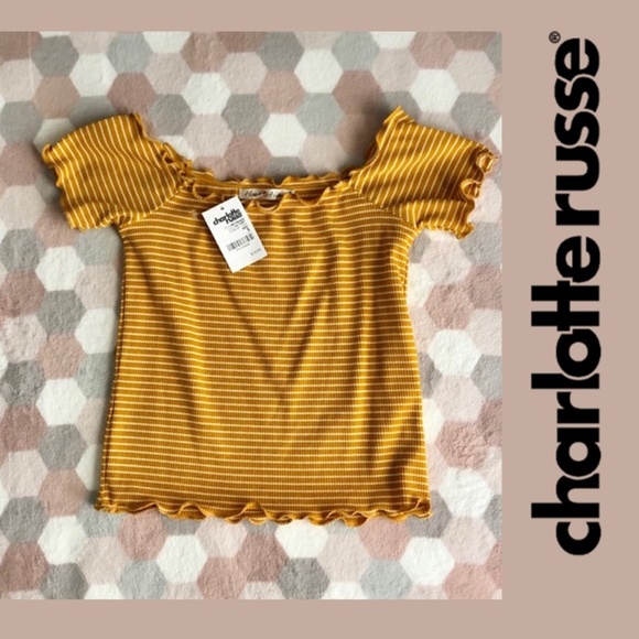 NWT--CHARLOTTE RUSSE YELLOW STRIPE TOP - Picture 1 of 8